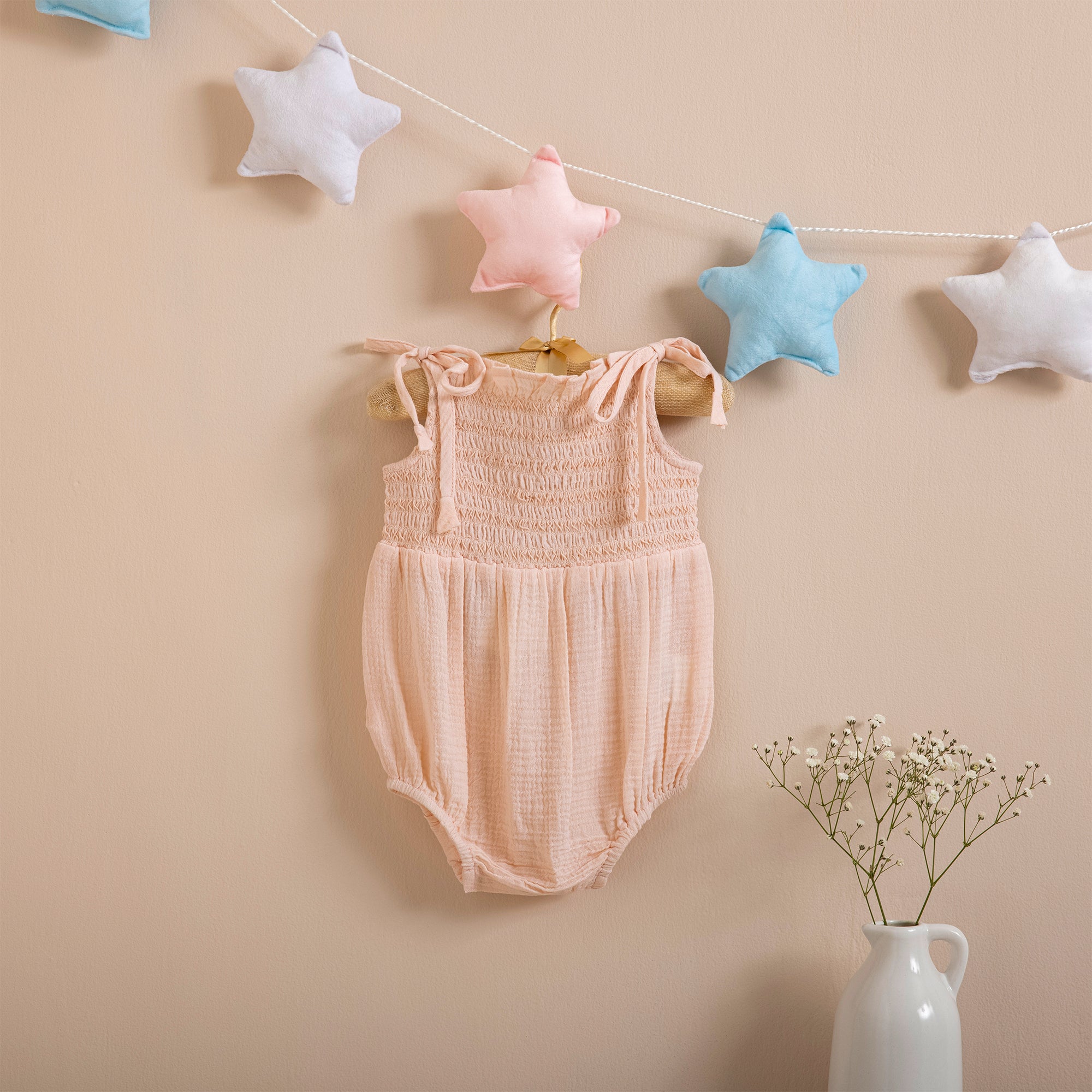 Poshaak Smocked Embroidery Baby Girl Bodysuit - PeachImage 01