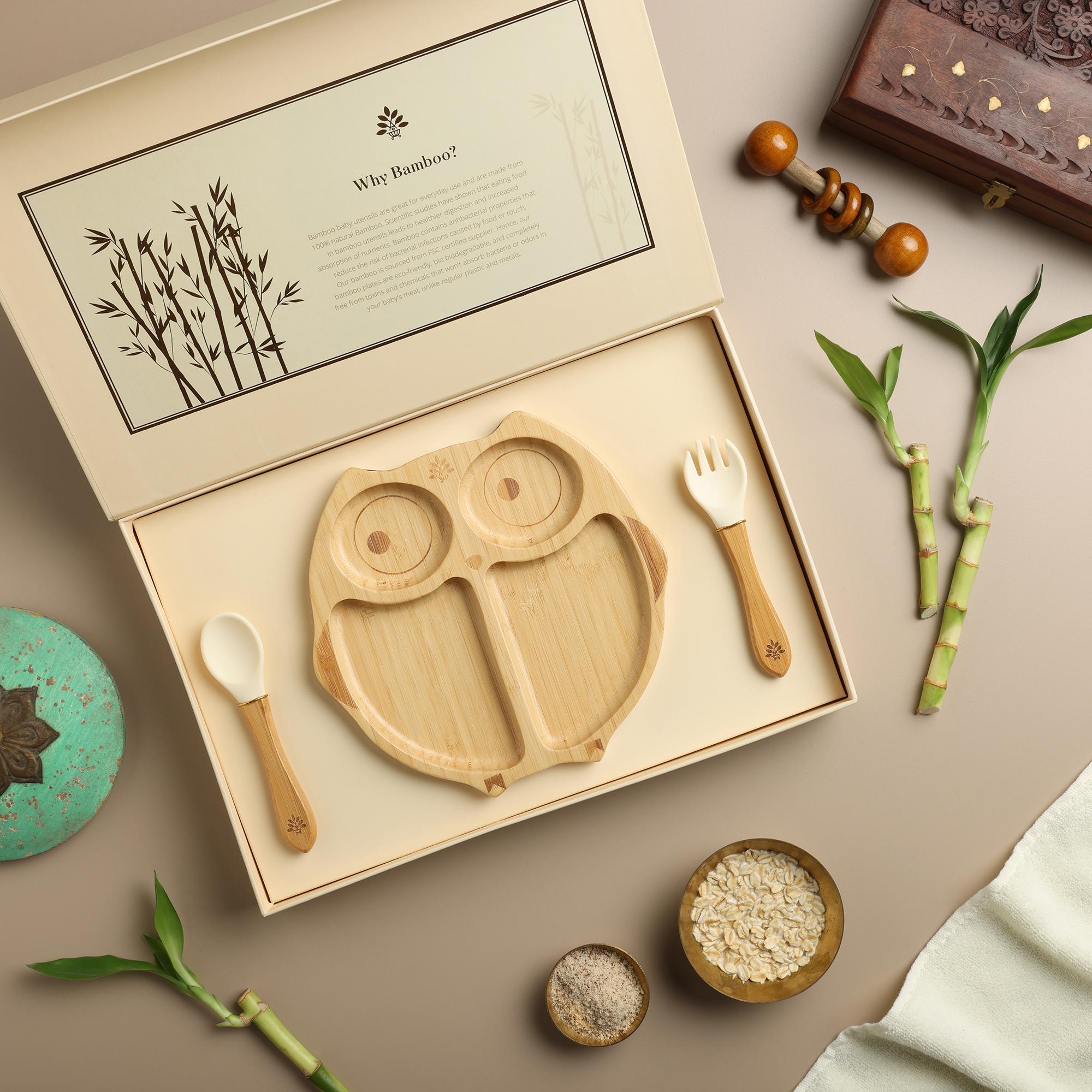 Laad Dulaar Bamboo Feeding Plate - Owl Shape Image 01