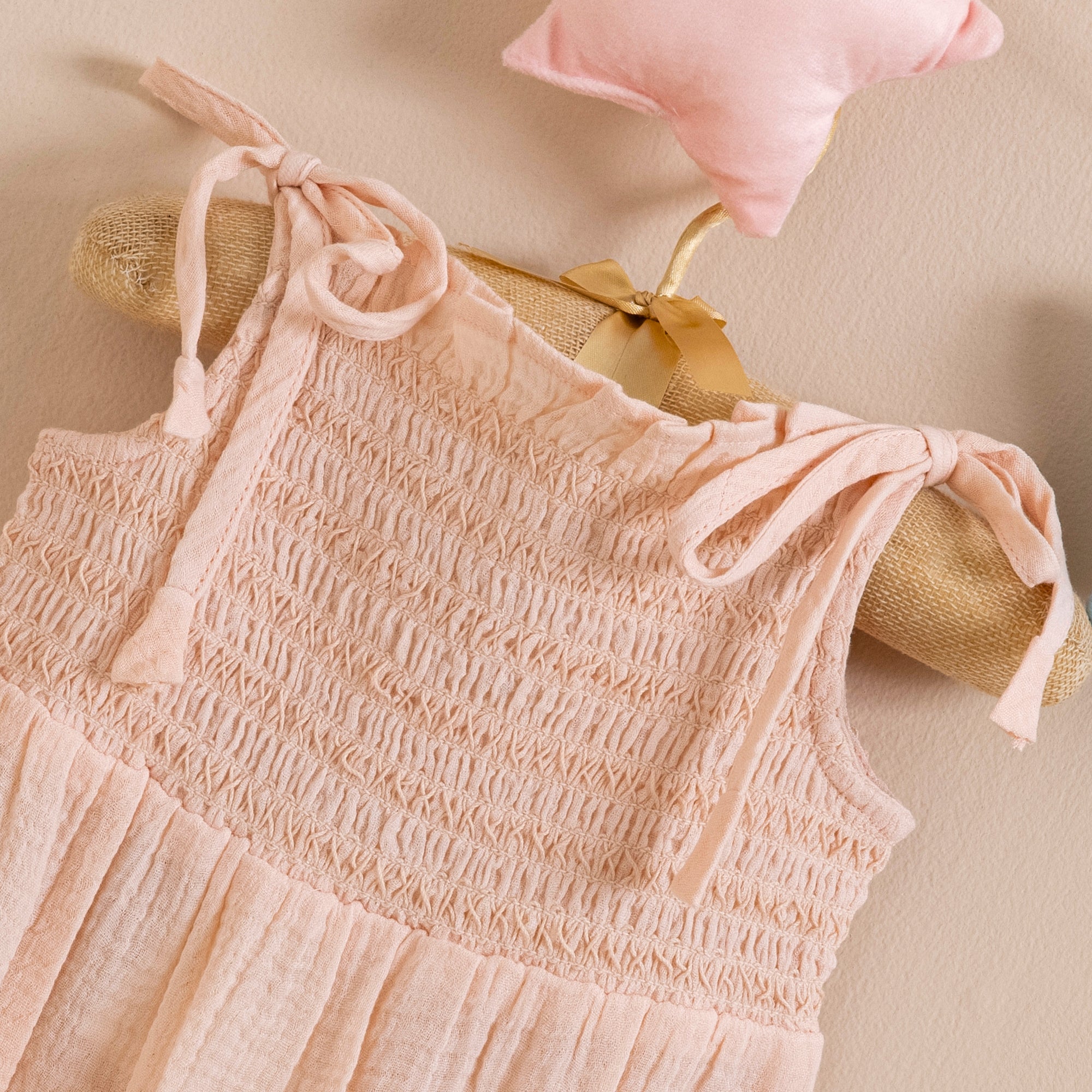 Poshaak Smocked Embroidery Baby Girl Bodysuit - PeachImage 02