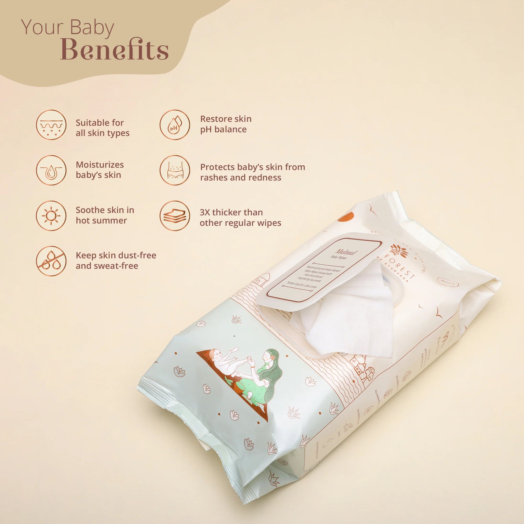 Mulmul Baby Wipes Pack of 4 Product Features