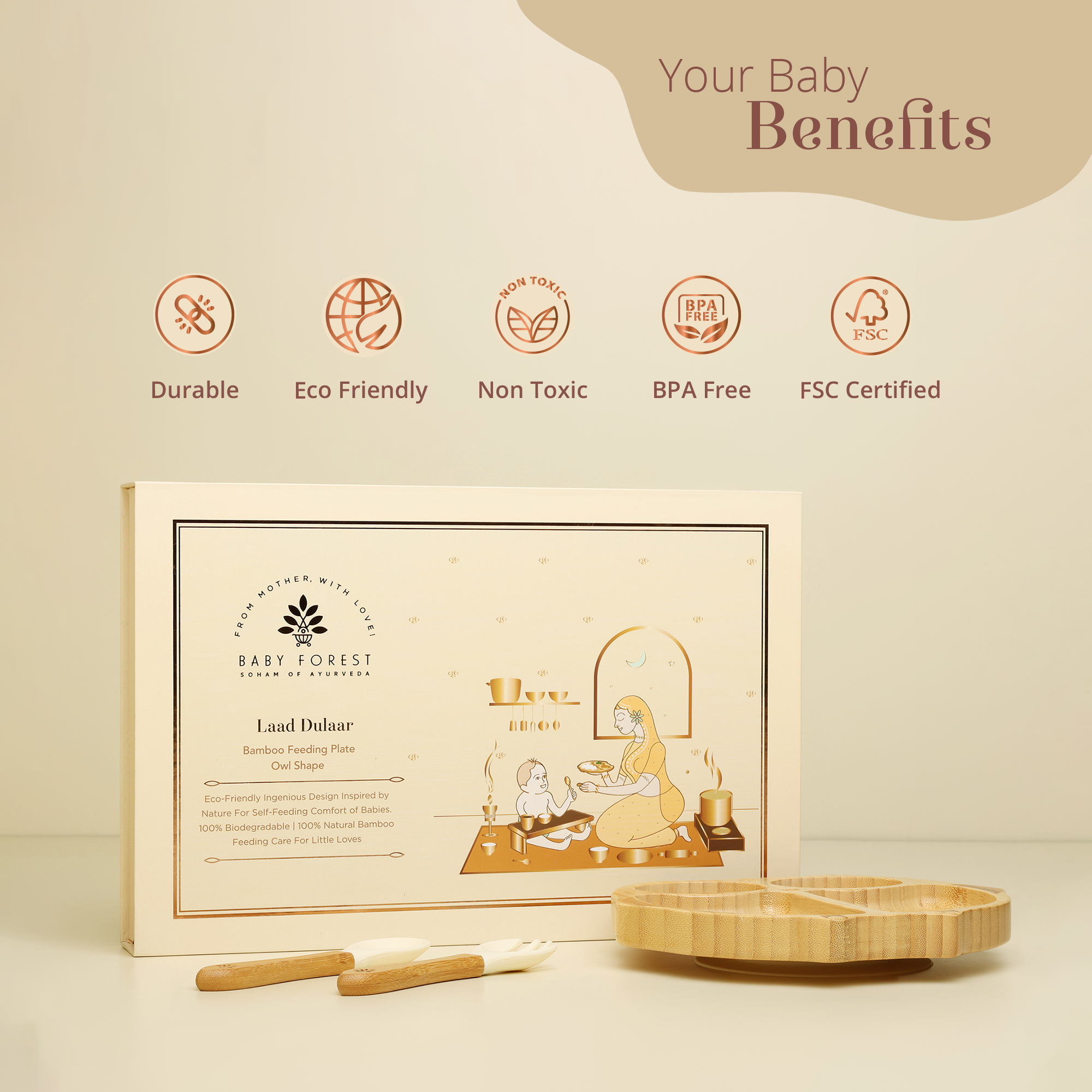 Laad Dulaar Bamboo Feeding Plate - Owl Shape Product Features