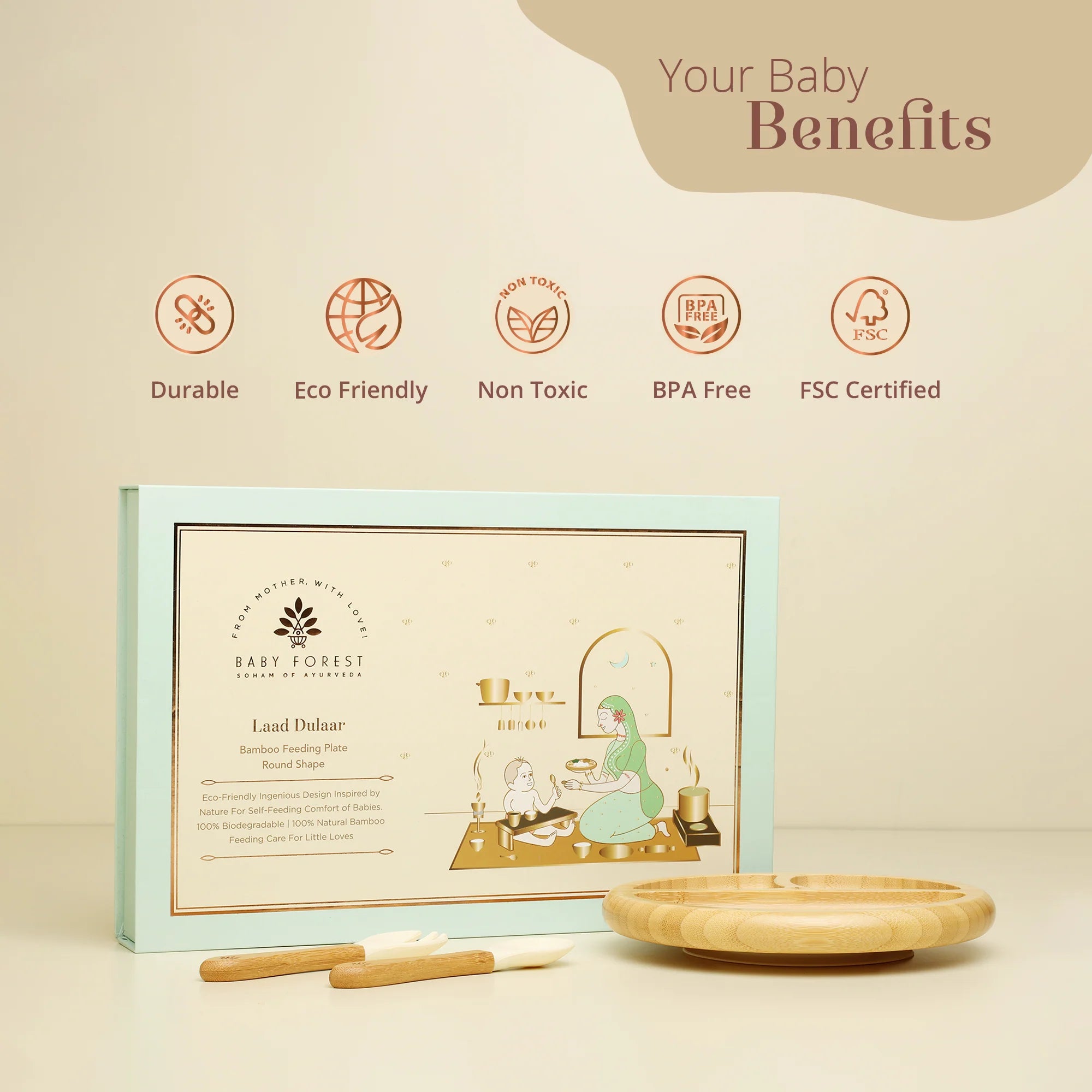 Laad Dulaar Bamboo Feeding Plate - Round Shape Product Features