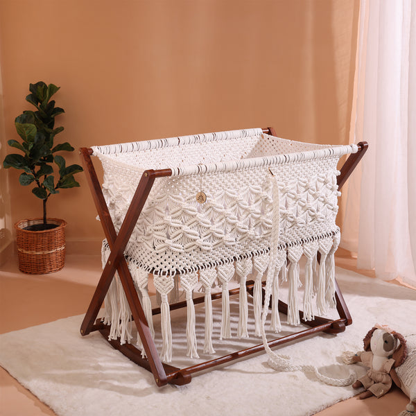 Baby Cradle: Buy Amulya Paalna Macrame Wooden Baby Cradle Online