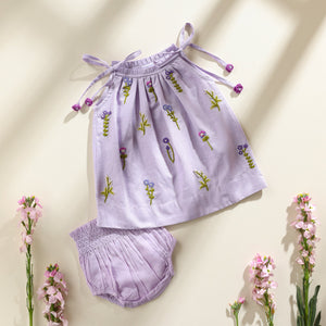 Poshaak Hand Embroidered Gather Top with Underpants - Lavender Image 01