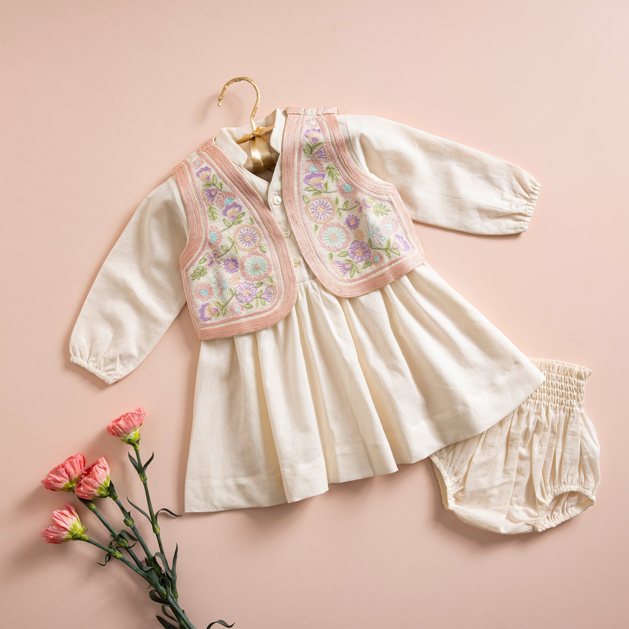 Poshaak Dress with Embroidered Jacket Image 01
