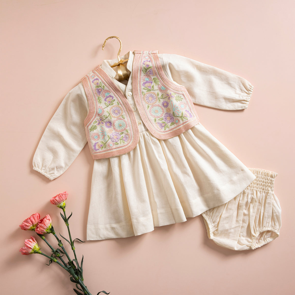 Poshaak Dress with Embroidered Jacket Image 01