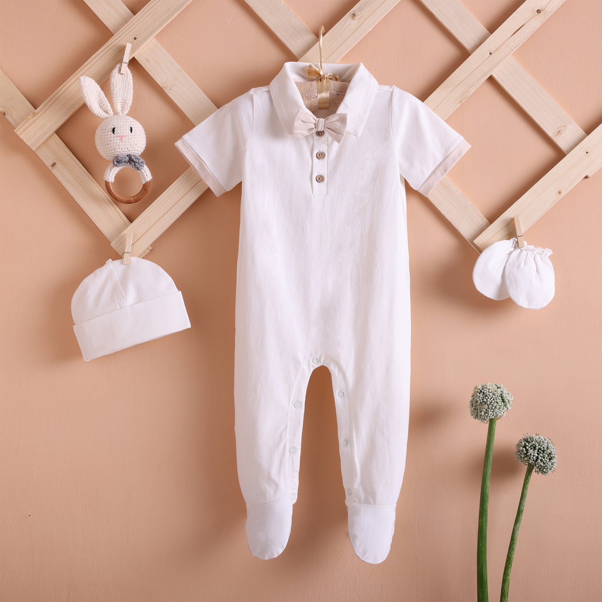Poshaak Baby Overall Romper Set - Pearl WhiteImage 01