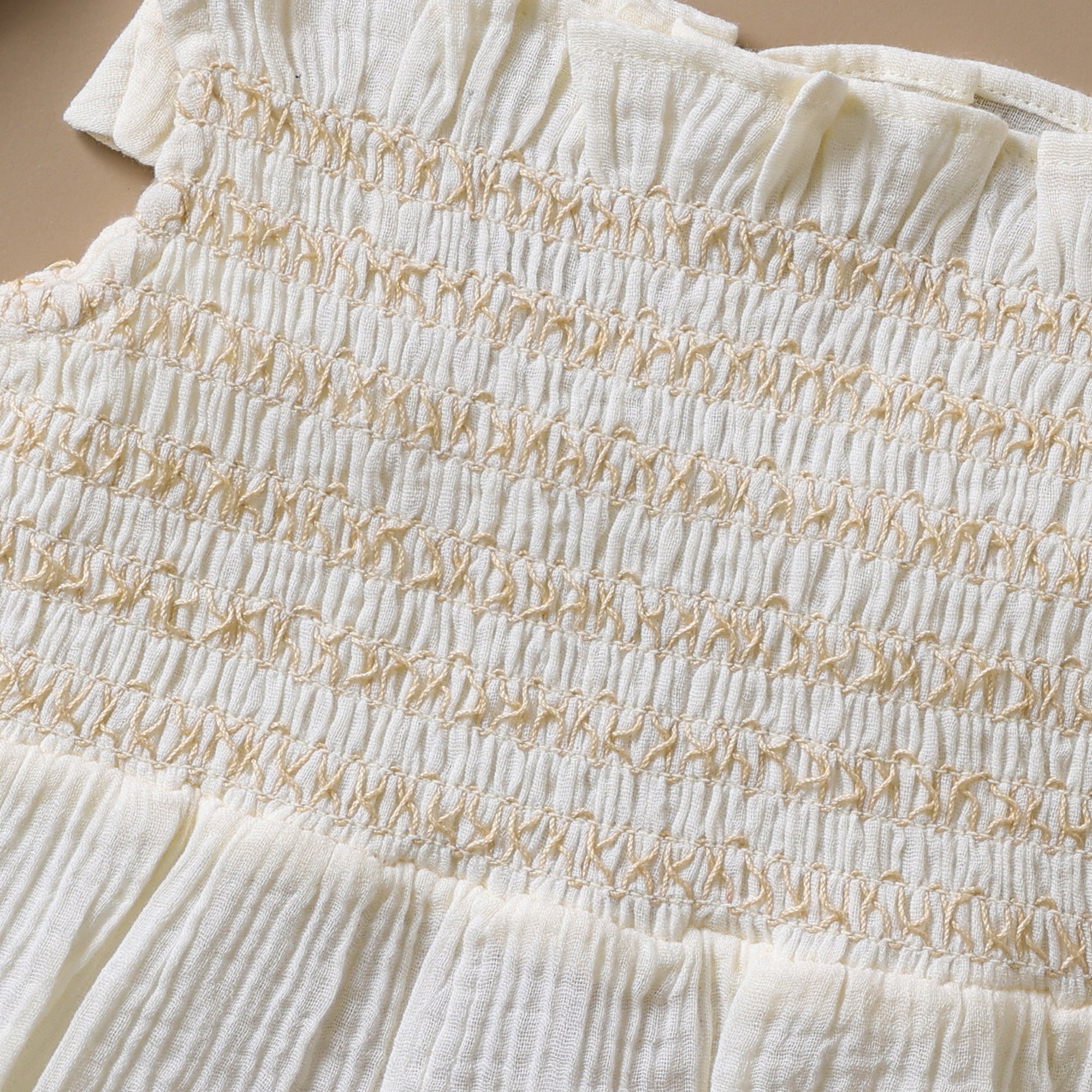 Poshaak Smocked Embroidery Baby Girl Bodysuit - off - white Image 02