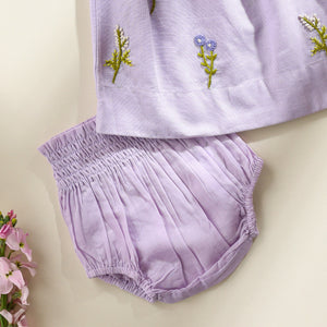 Poshaak Hand Embroidered Gather Top with Underpants - Lavender Image 02