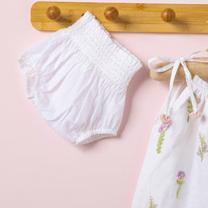 Poshaak Hand Embroidered Gather Top with Underpants - Off - White Image 03