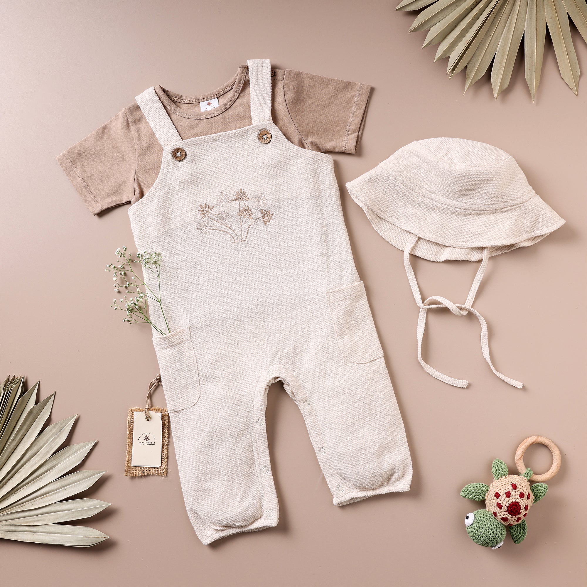 Poshaak Baby Dungree Set - Beige & Brown Image 01