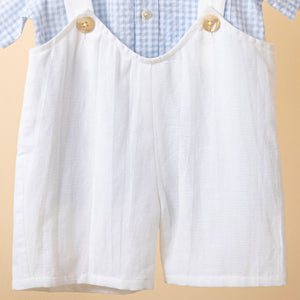 Poshaak Checkered Shirt with Off White Cotton Linen Romper Set Image 04