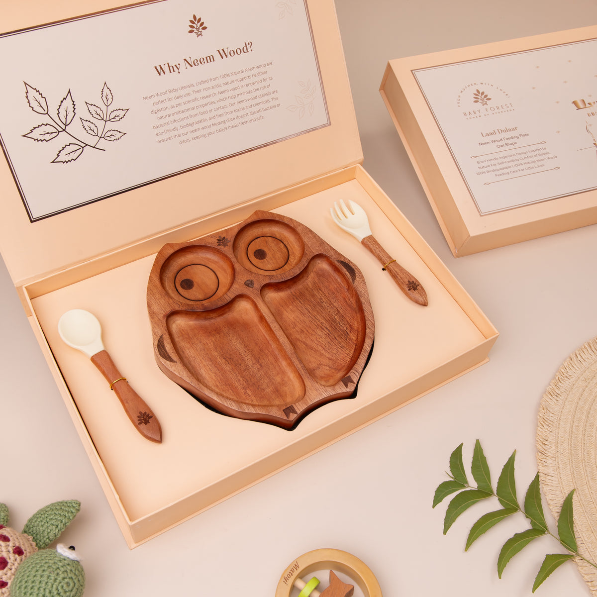 Laad Dulaar Baby Neem Wood Feeding Plate - Owl Shape image1