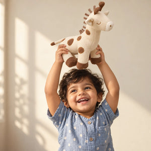 Cuddly Buddies Giant Giraffe Soft Toy with a toddler