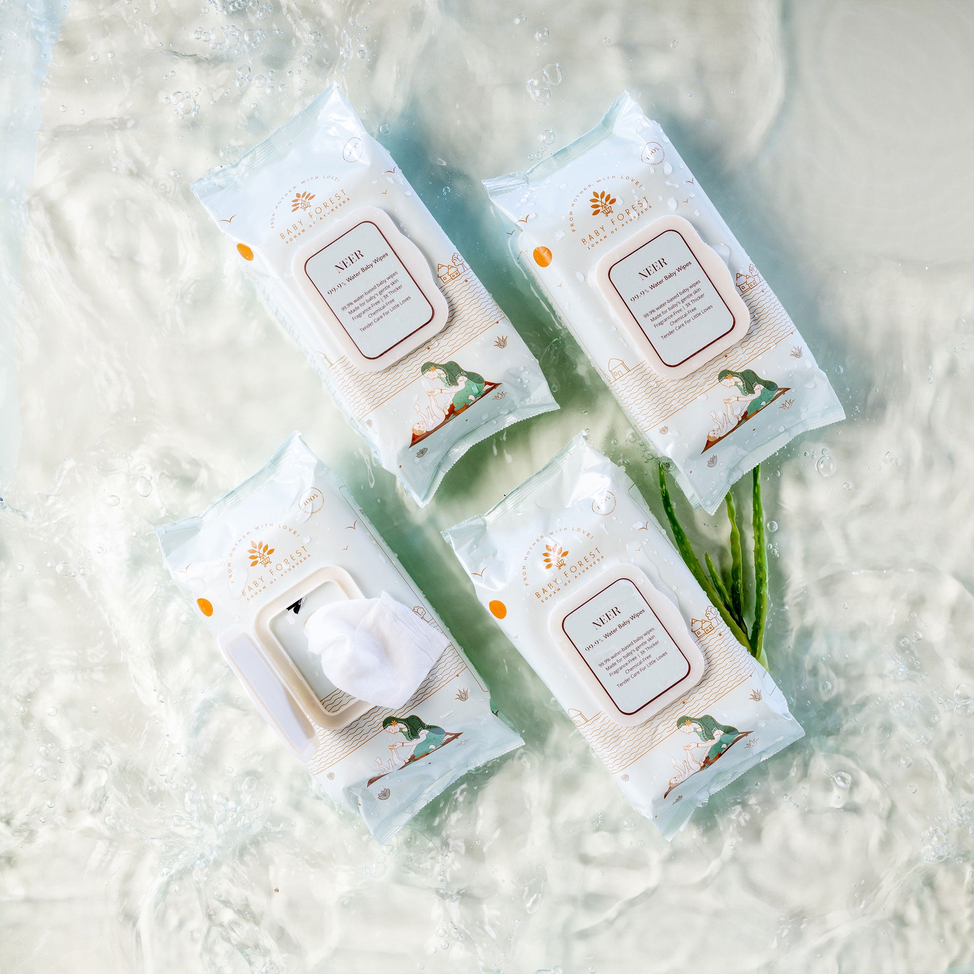 Neer 99.9% Water Baby Wipes Pack of 4 Image 01