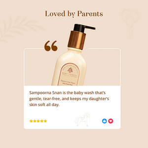 A promotional graphic for Sampoorna Snan Baby Body Wash by Baby Forest. 