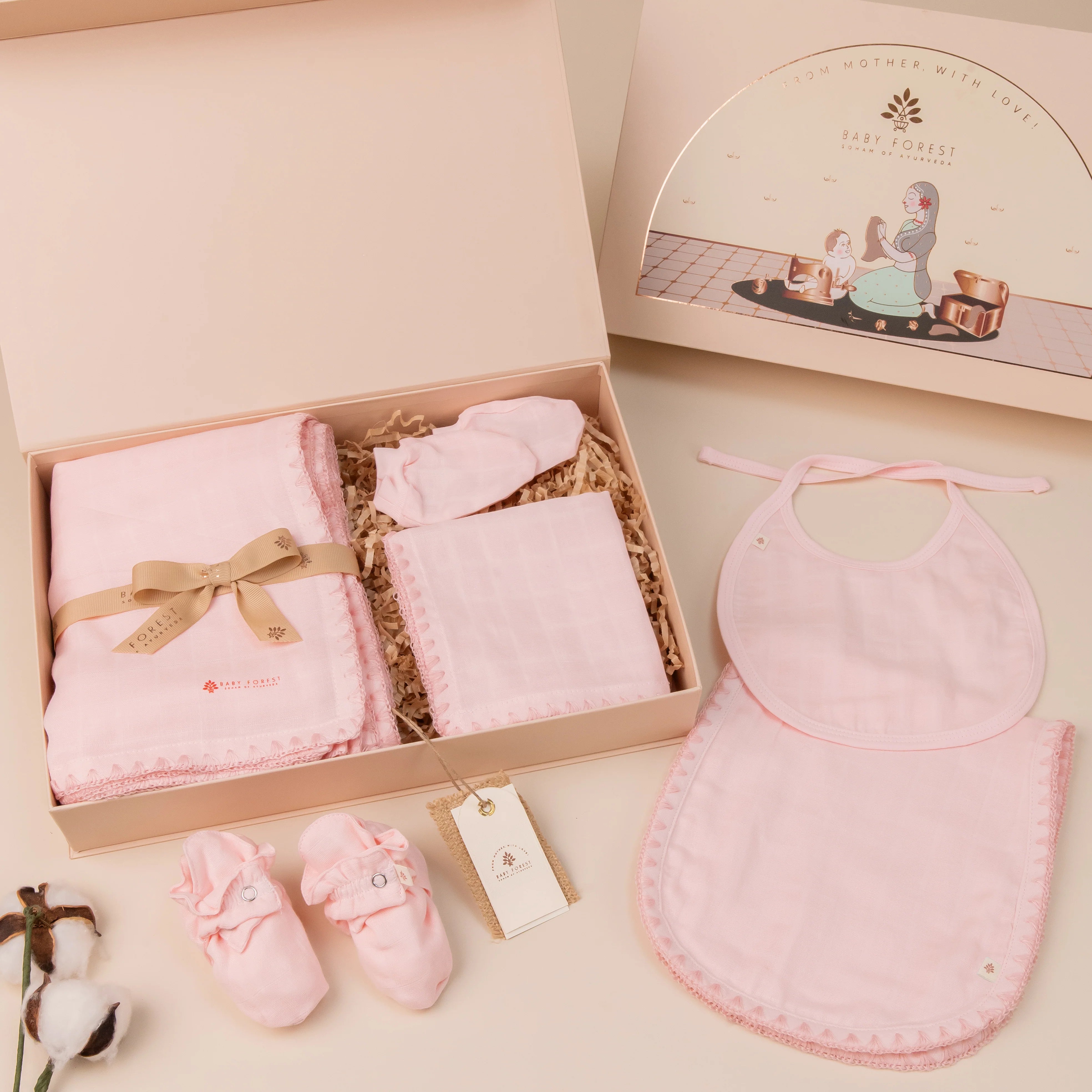 Komal Aavran Baby Swaddle Set (Baby Pink) 02